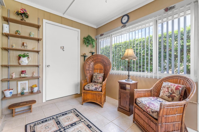 living area featuring light tile patterned floors