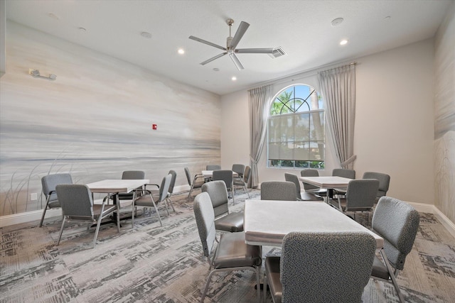 dining area with ceiling fan