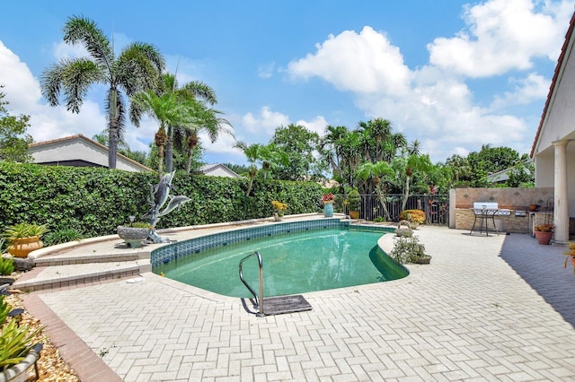 view of swimming pool with a patio area and grilling area