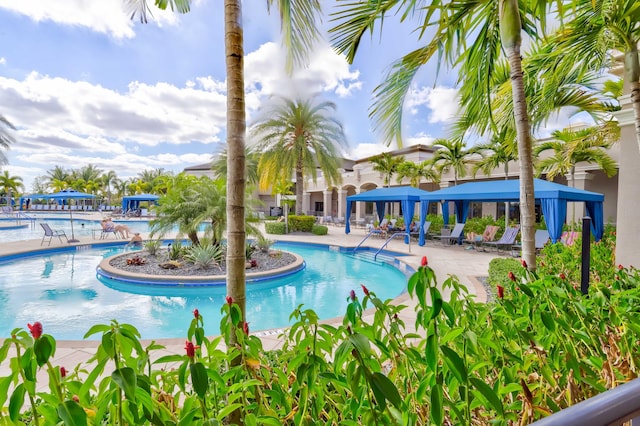 view of pool with a gazebo and a patio area