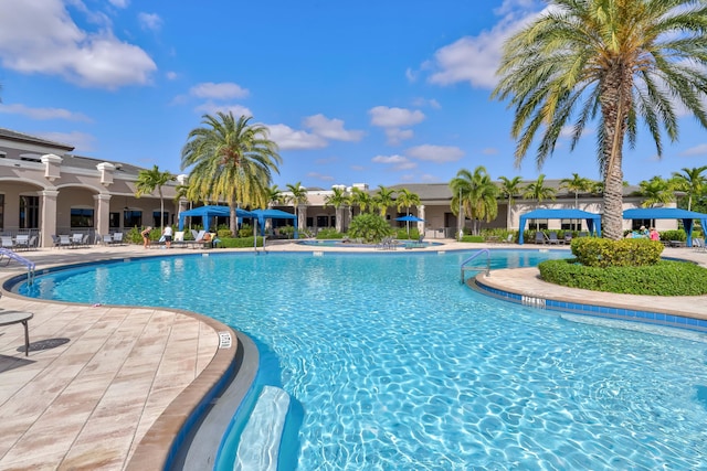 view of swimming pool featuring a patio