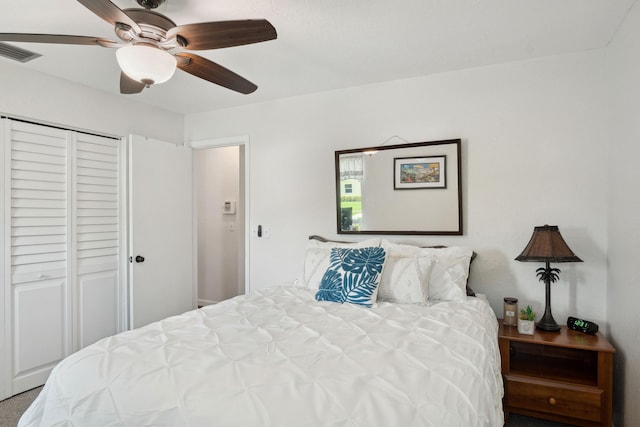 bedroom with a closet and ceiling fan