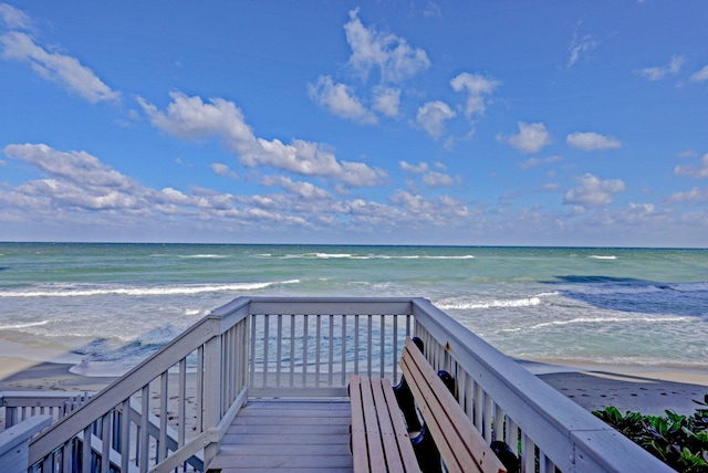 exterior space featuring a view of the beach