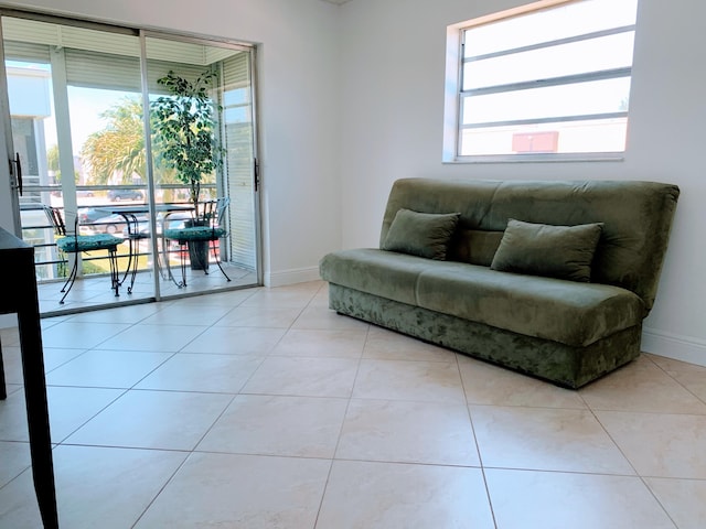 living room with light tile floors