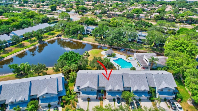 aerial view with a water view