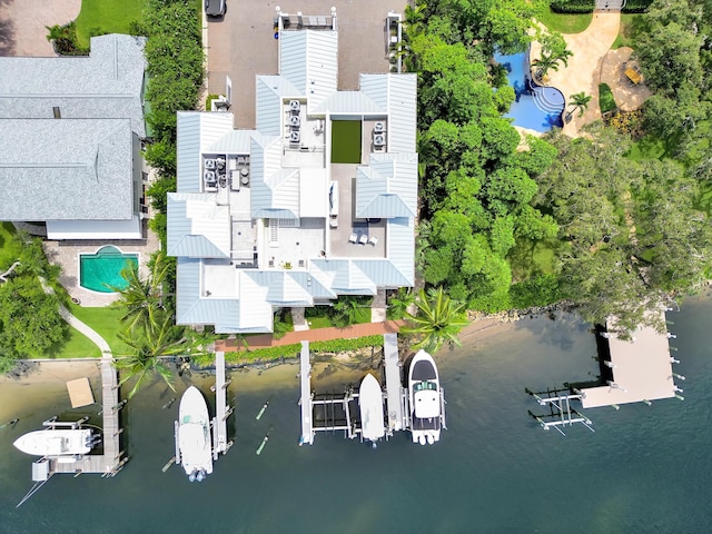 aerial view featuring a water view