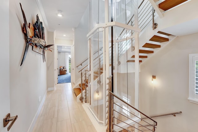 interior space featuring crown molding