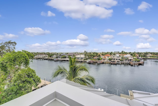 property view of water featuring a boat dock