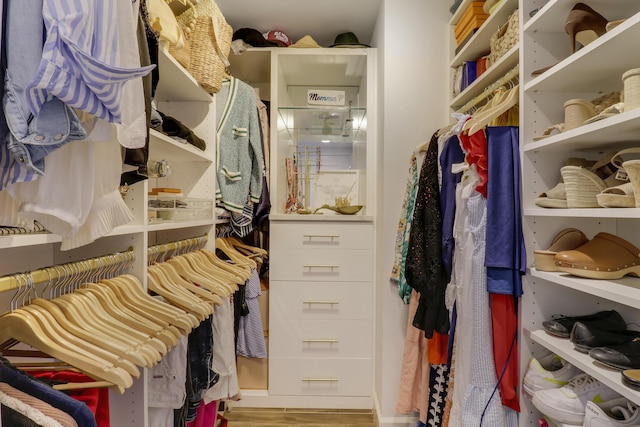 spacious closet with light hardwood / wood-style floors