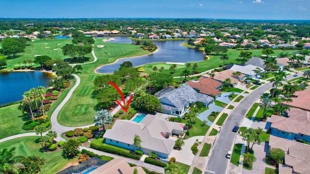 aerial view with a water view