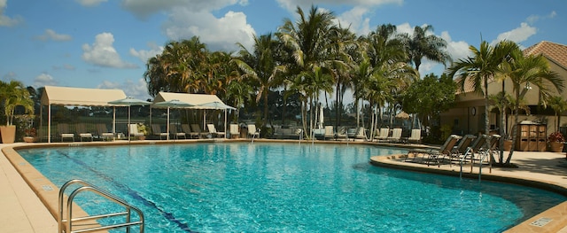 view of swimming pool featuring a patio area