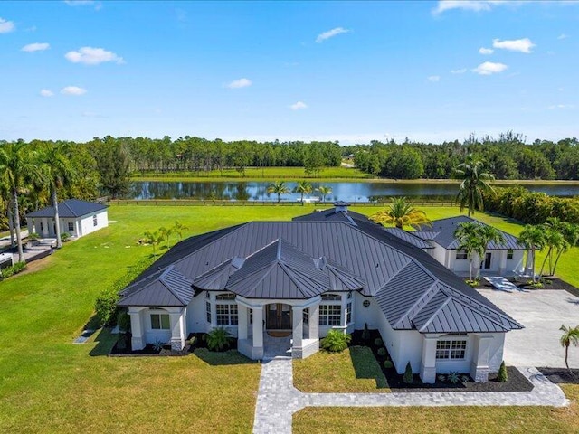 aerial view with a water view