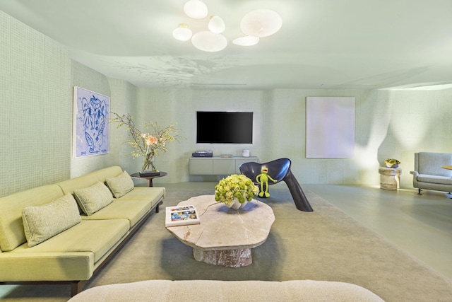 living room featuring concrete floors