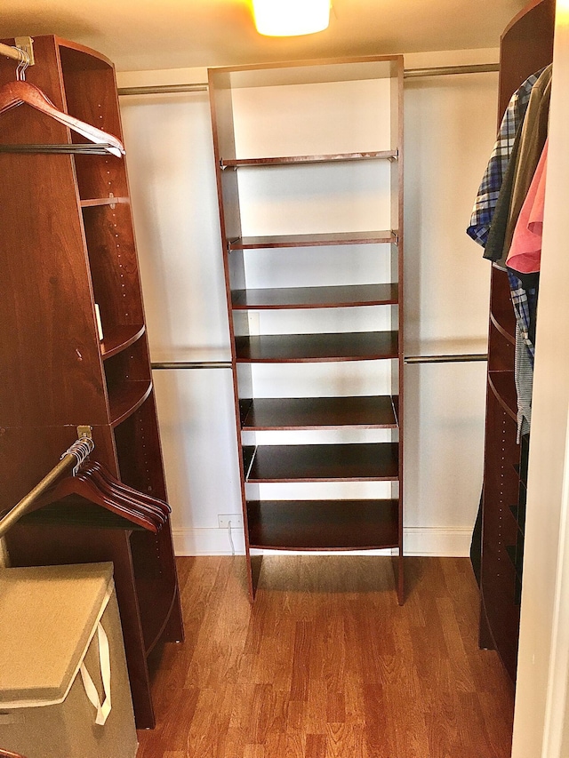 walk in closet with hardwood / wood-style floors