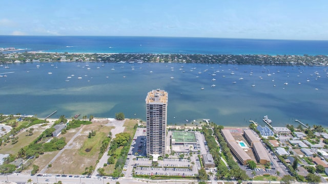 aerial view with a water view