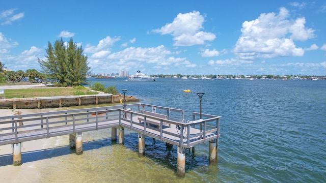 dock area featuring a water view