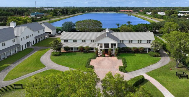 view of building exterior featuring a water view