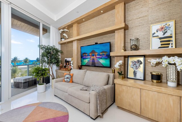 living room with light tile patterned floors