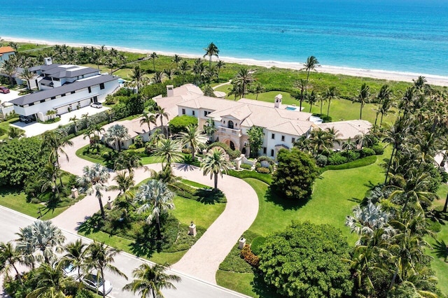 bird's eye view with a view of the beach and a water view