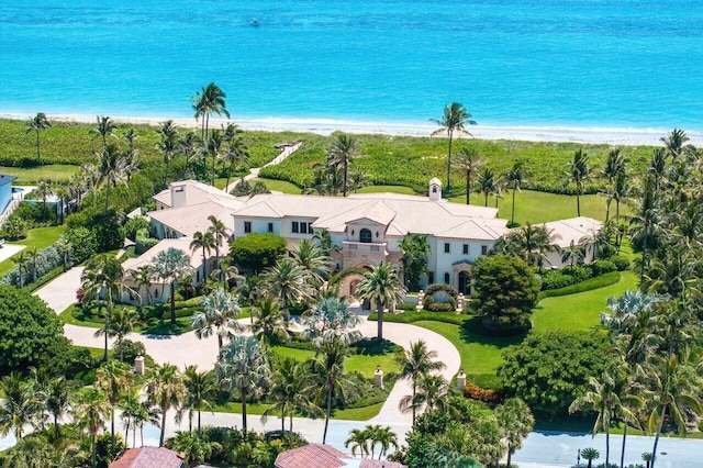 bird's eye view with a water view and a view of the beach