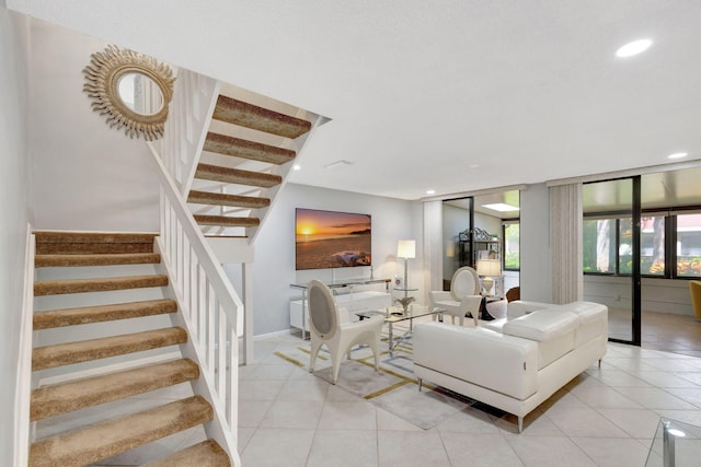 living room featuring light tile patterned floors