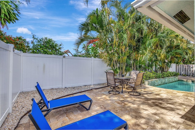 view of patio / terrace featuring a fenced in pool