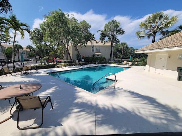 view of swimming pool with a patio