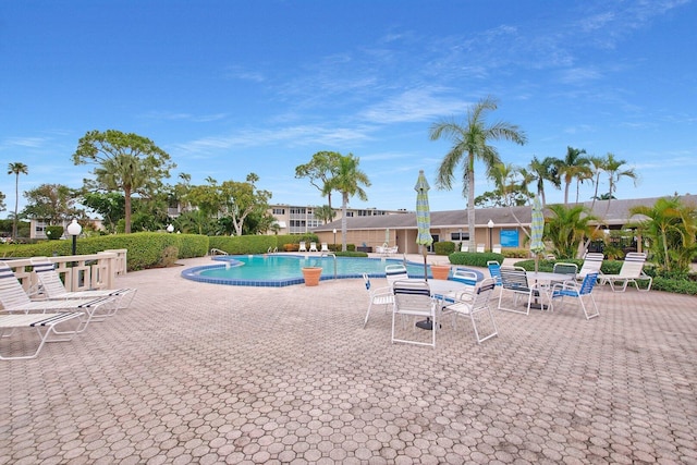 view of swimming pool with a patio