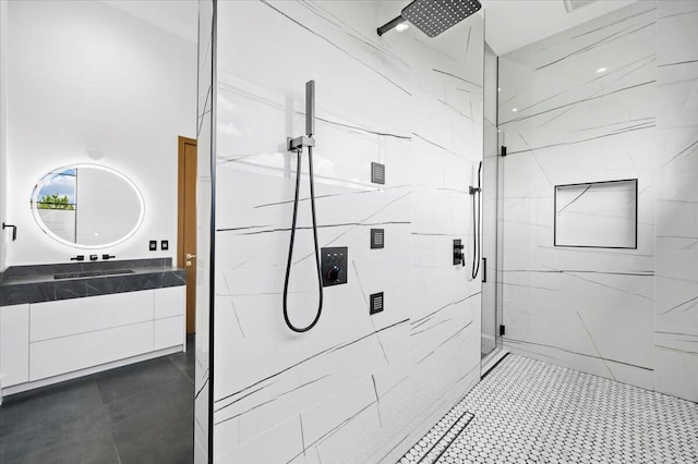 bathroom with a tile shower