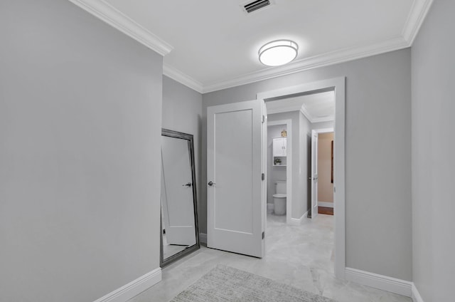 hallway with ornamental molding