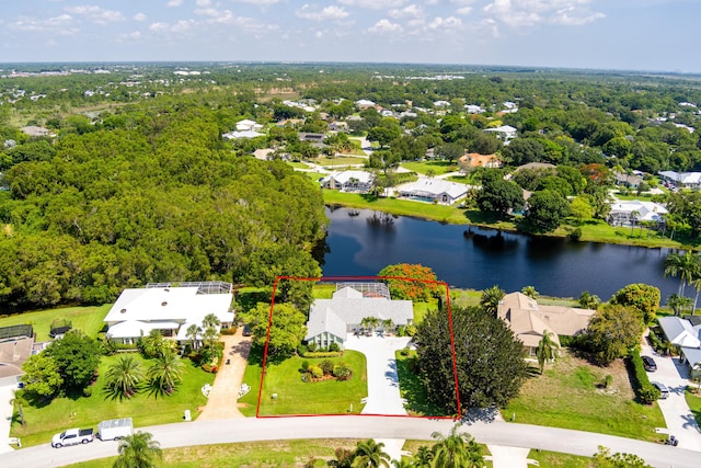 aerial view featuring a water view