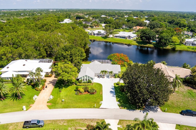 bird's eye view featuring a water view