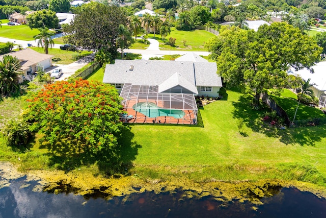 aerial view with a water view