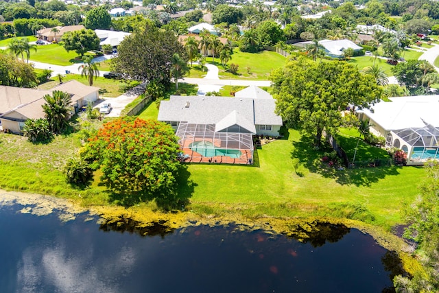 aerial view with a water view