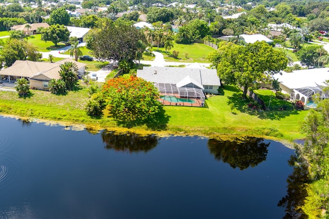 bird's eye view featuring a water view