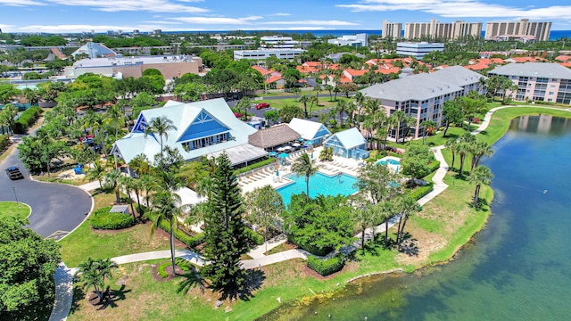 aerial view featuring a water view