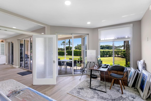 office space featuring light hardwood / wood-style flooring