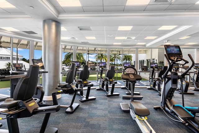 gym with a drop ceiling