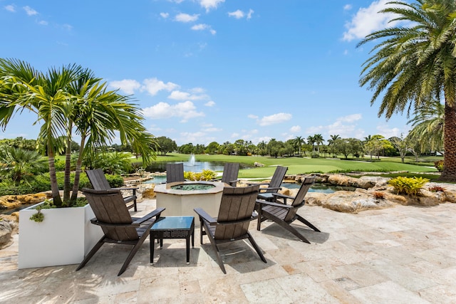 view of patio featuring a water view