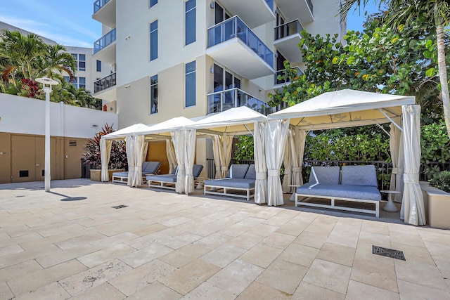 view of patio featuring a gazebo