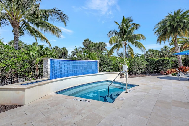 view of pool featuring a community hot tub and a patio