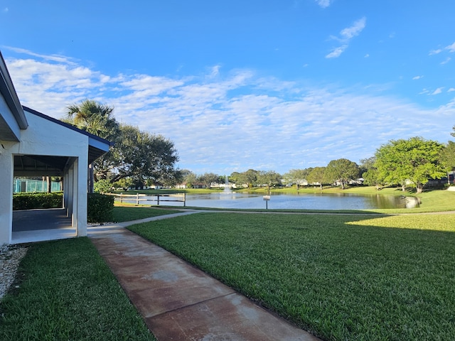 view of yard with a water view