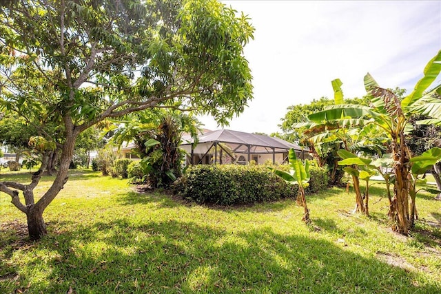 view of yard with a lanai