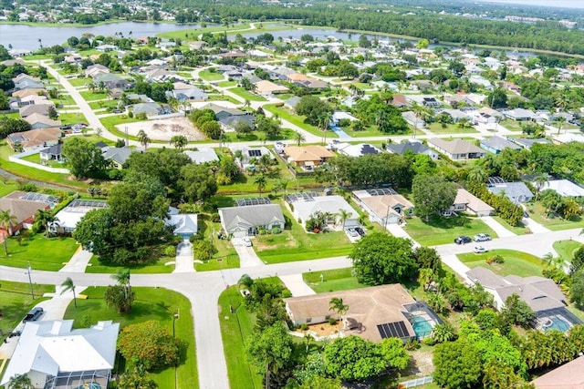 bird's eye view featuring a water view