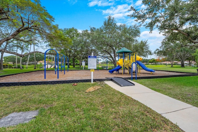 view of jungle gym with a yard