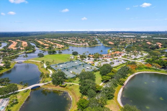 drone / aerial view featuring a water view