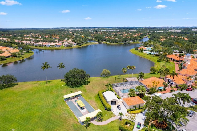 aerial view with a water view