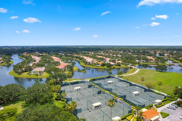 aerial view with a water view