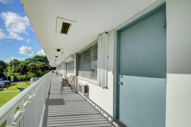 balcony with a wall mounted air conditioner