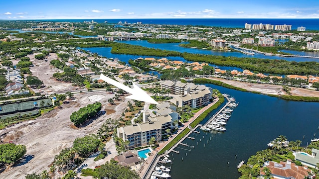 aerial view with a water view